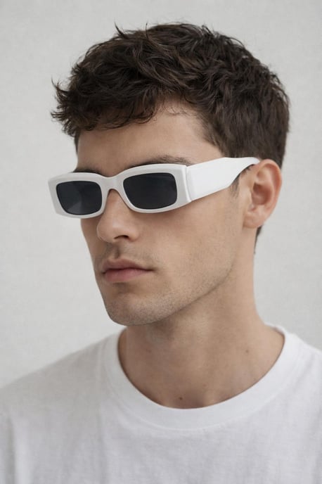 Chunky Rectangle Sunglasses with Extra Wide Arms in White - Image 3