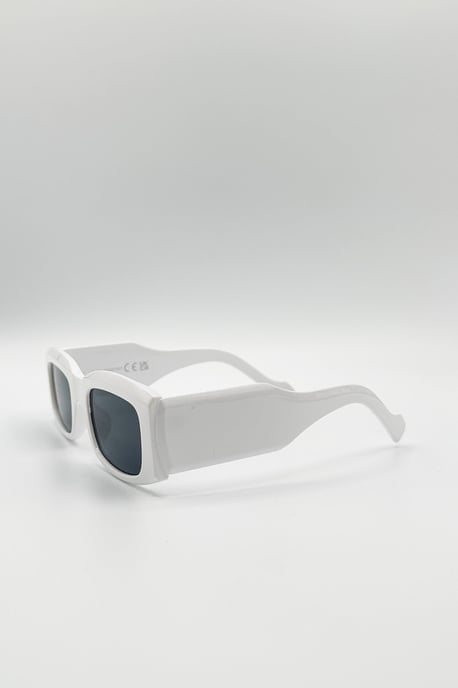 Chunky Rectangle Sunglasses with Extra Wide Arms in White - Image 4