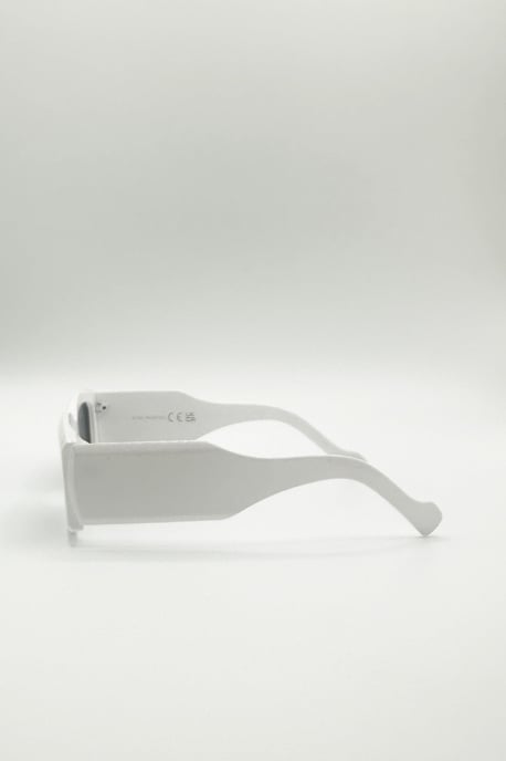 Chunky Rectangle Sunglasses with Extra Wide Arms in White - Image 5
