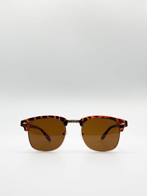 Half Frame Wayfarer Style Sunglasses in Tortoiseshell - Image 2
