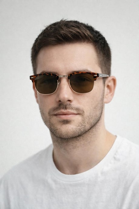 Half Frame Wayfarer Style Sunglasses in Tortoiseshell - Image 3