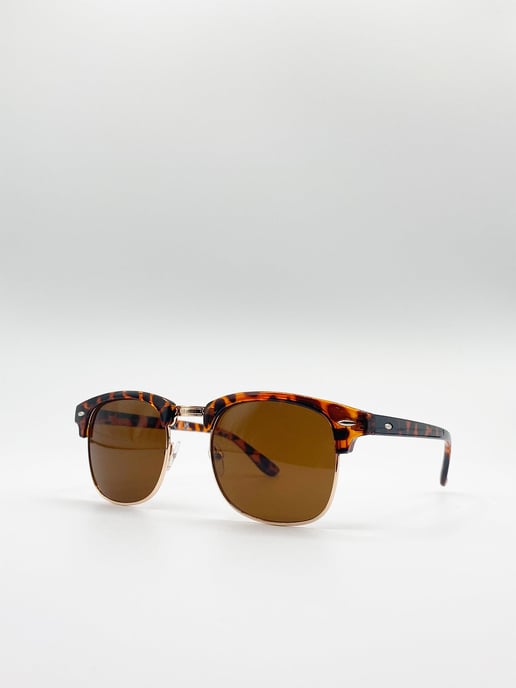 Half Frame Wayfarer Style Sunglasses in Tortoiseshell - Image 4
