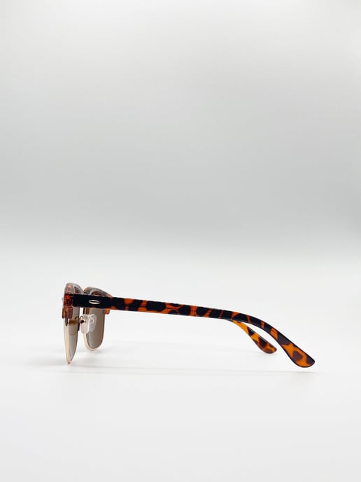 Half Frame Wayfarer Style Sunglasses in Tortoiseshell - Image 5