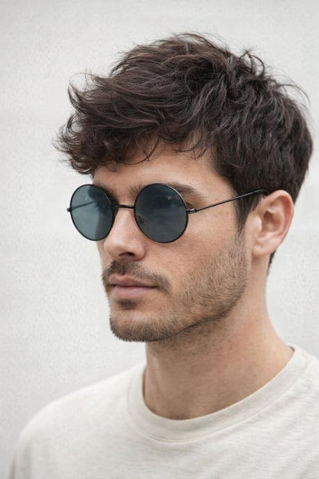 Round Metal Sunglasses In Shiny Black - Image 2
