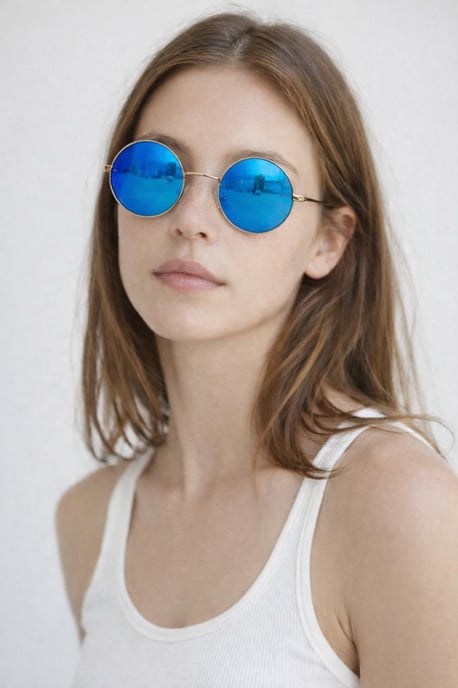 Round Metal Sunglasses In Shiny Silver - Image 2
