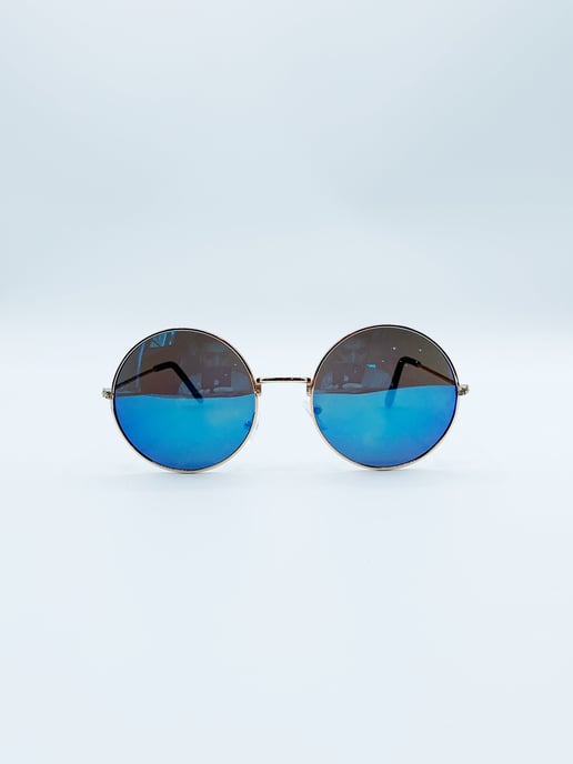 Round Metal Sunglasses In Shiny Silver - Image 3