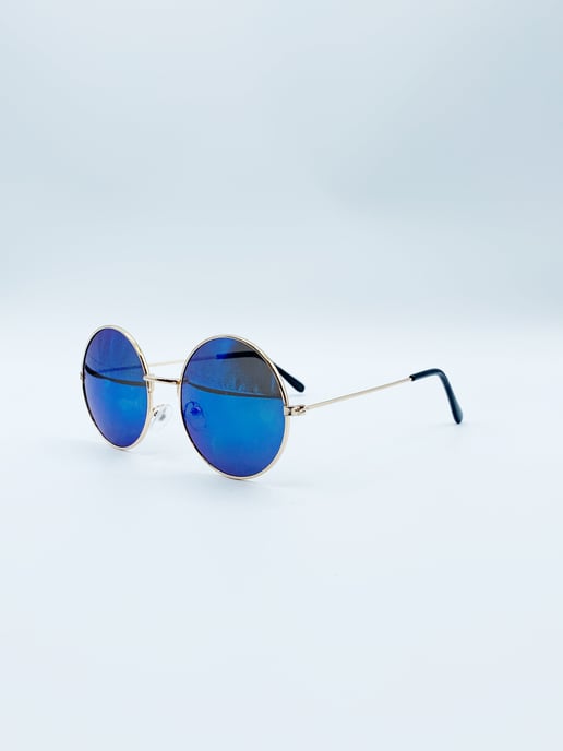 Round Metal Sunglasses In Shiny Silver - Image 4