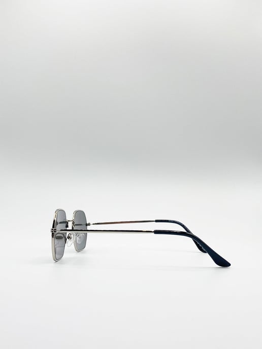 Hexagon Metal Frame Sunglasses with Mirror Lenses in Silver - Image 5