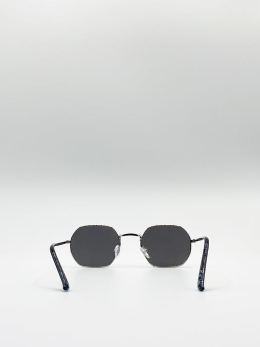 Hexagon Metal Frame Sunglasses with Mirror Lenses in Silver - Image 6