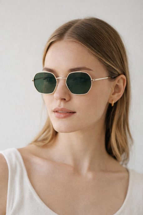 Hexagon Metal Frame Sunglasses in Gold - Image 1
