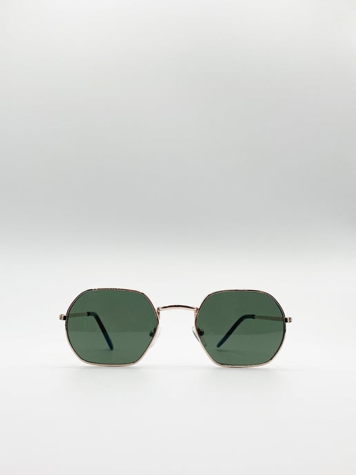 Hexagon Metal Frame Sunglasses in Gold - Image 2