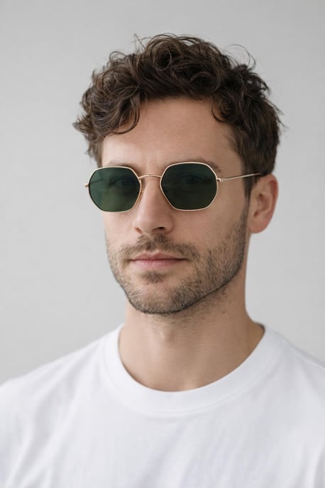 Hexagon Metal Frame Sunglasses in Gold - Image 3