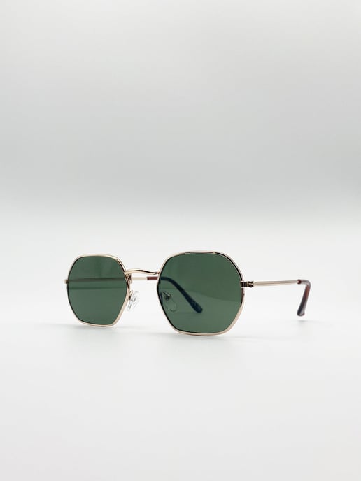 Hexagon Metal Frame Sunglasses in Gold - Image 4