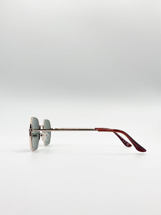 Hexagon Metal Frame Sunglasses in Gold - Image 5
