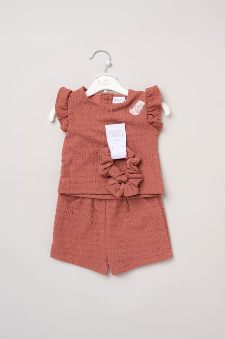 Textured Top, Shorts and Scrunchie Outfit Set - Image 2