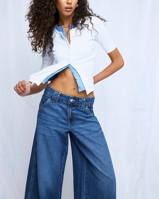 River Island Womens Wide Leg Jeans Blue Low Rise Palazzo - Image 2
