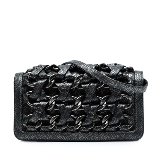 Tweedehands Cc Metallic Kaviaar Gevlochten Ketting Clutch Met Band - Image 1