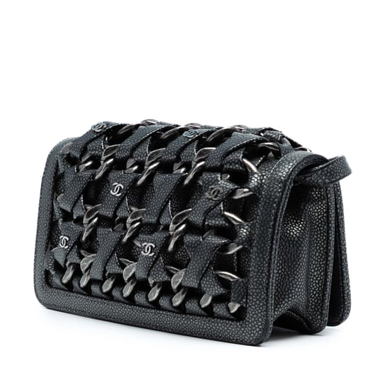Tweedehands Cc Metallic Kaviaar Gevlochten Ketting Clutch Met Band - Image 2