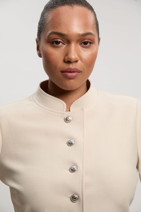 Plus Size Figure Form Bandage Cropped Button Up Knit Jacket - Image 2