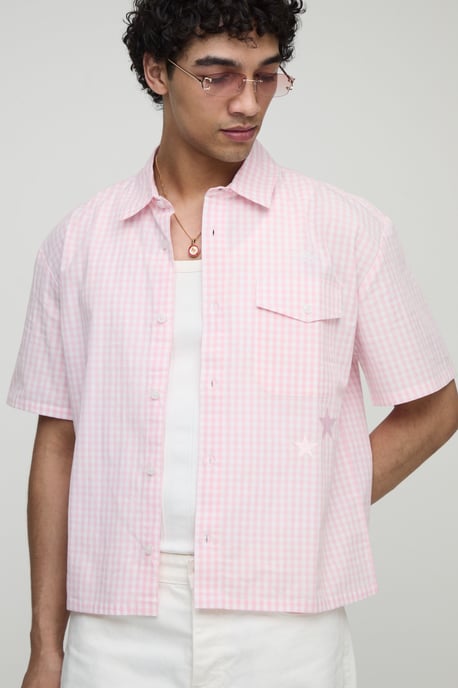 Boxy Pocket Detail Micro Check Shirt - Image 1