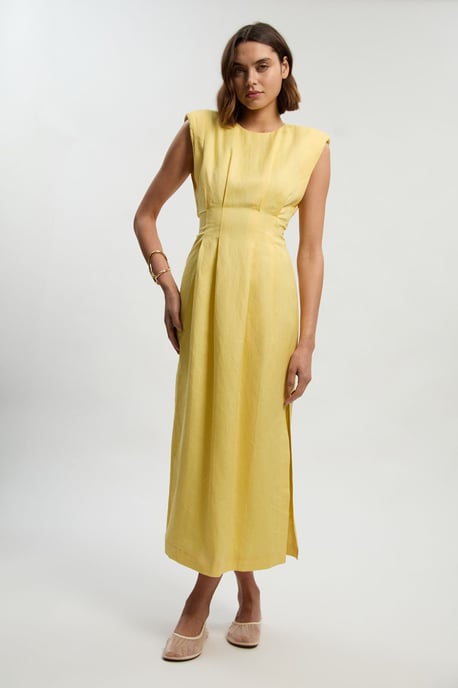 Viscose Linen Woven Pintuck Midi Dress - Image 1
