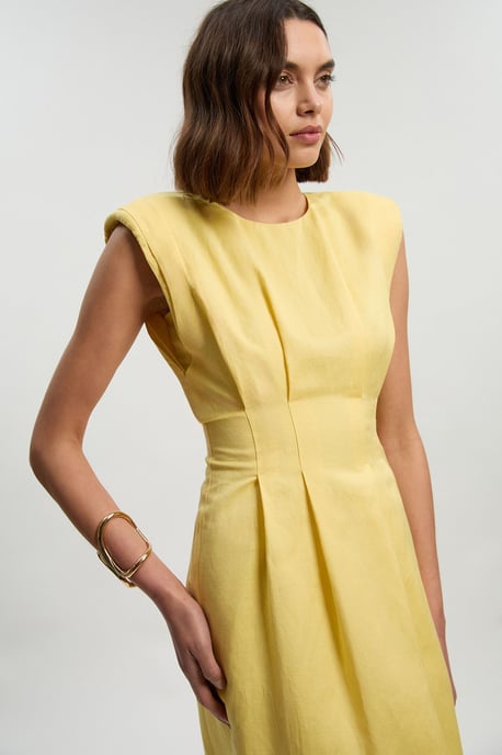 Viscose Linen Woven Pintuck Midi Dress - Image 2