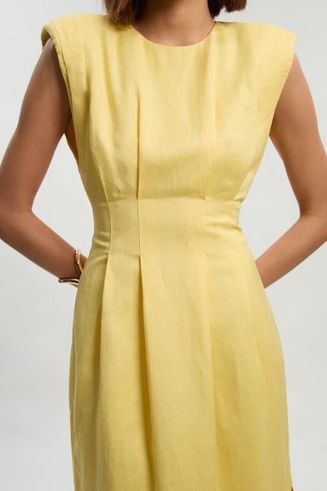 Viscose Linen Woven Pintuck Midi Dress - Image 3