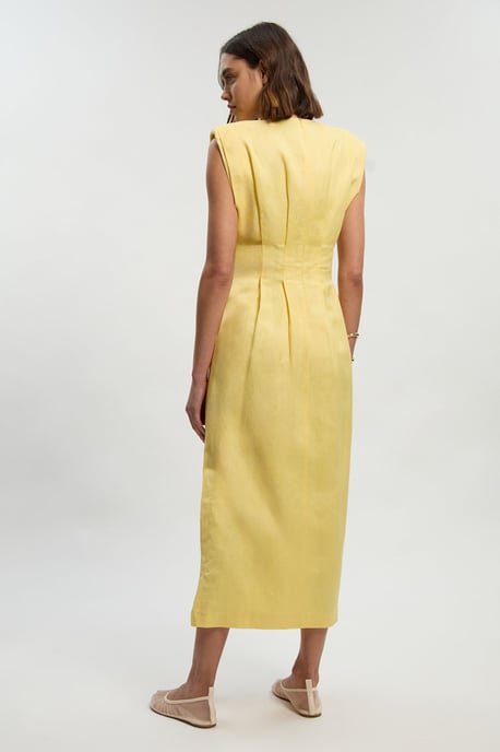 Viscose Linen Woven Pintuck Midi Dress - Image 4