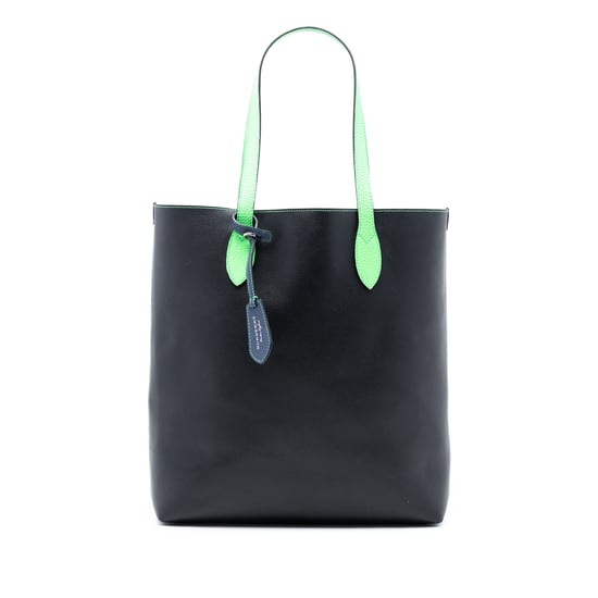 Pre-owned Grained Leather And Haymarket Check Coated Canvas Reversible North South Tote - Image 1