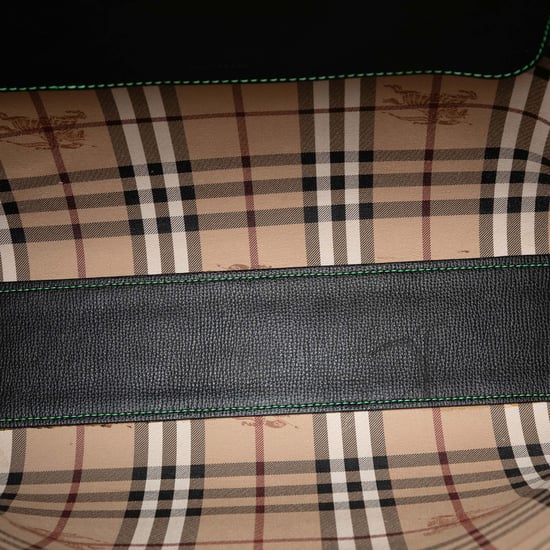 Pre-owned Grained Leather And Haymarket Check Coated Canvas Reversible North South Tote - Image 4