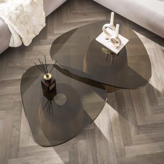 Hoyz salontafel tinto driehoekig set van 2 brons glas - Image 6