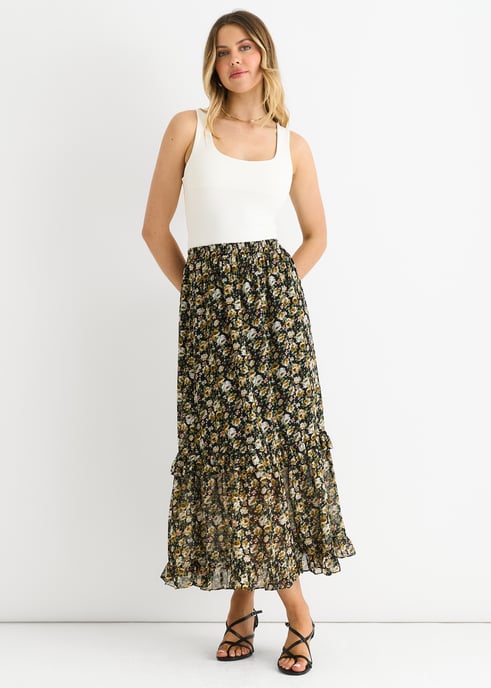 Black Sparkle Floral Maxi Skirt - Image 1