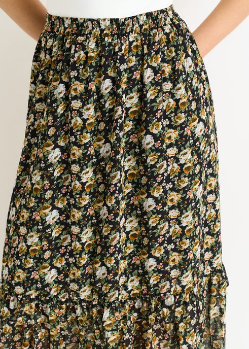 Black Sparkle Floral Maxi Skirt - Image 2