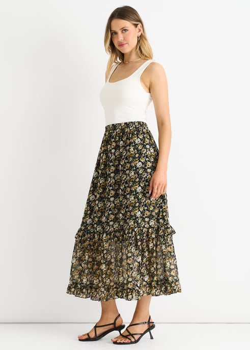 Black Sparkle Floral Maxi Skirt - Image 3