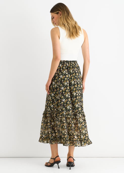 Black Sparkle Floral Maxi Skirt - Image 4