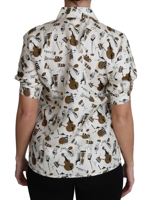 Print Silk Polo Top - Image 5