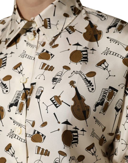 Print Silk Polo Top - Image 6