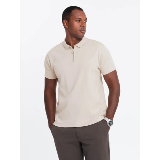 Ombre Poloshirt heren korte mouw met rits creme 0132c - Image 2