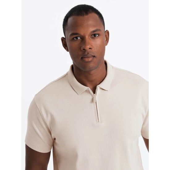 Ombre Poloshirt heren korte mouw met rits creme 0132c - Image 5