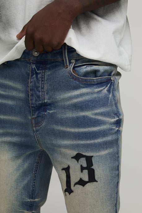 Skinny Stretch Extreme Washed PU Applique Jeans - Image 2