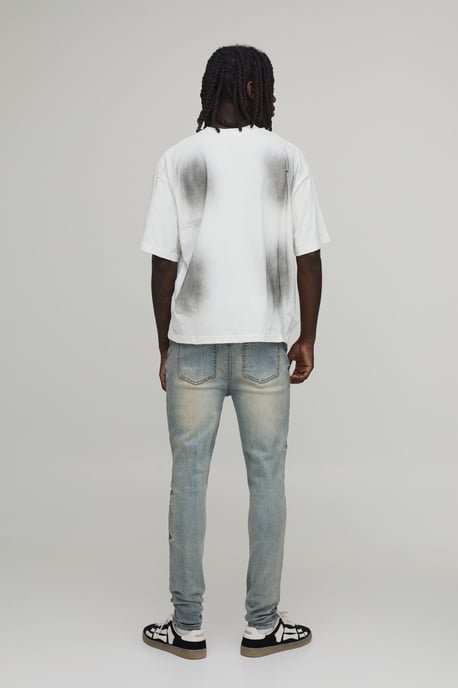 Skinny Stretch Extreme Washed PU Applique Jeans - Image 3