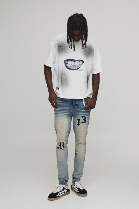 Skinny Stretch Extreme Washed PU Applique Jeans - Image 4
