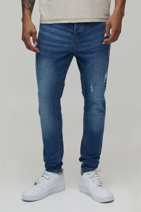 Skinny Stretch Distressed Ripped Washed Jeans - Image 1