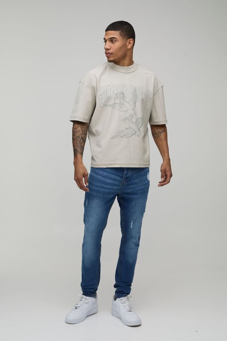 Skinny Stretch Distressed Ripped Washed Jeans - Image 4
