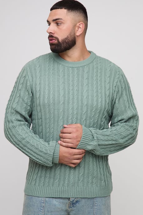 Plus Basic Regular Fit Cable Knit Jumper - Image 1
