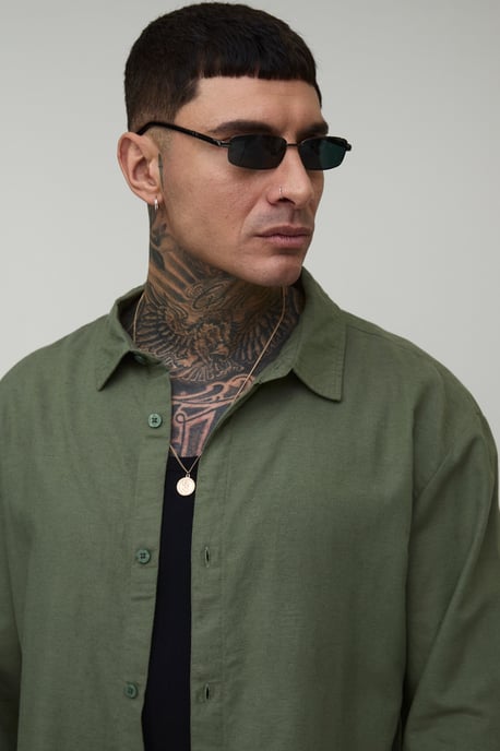 Tall Oversized Long Sleeve Linen Blend Shirt - Image 3