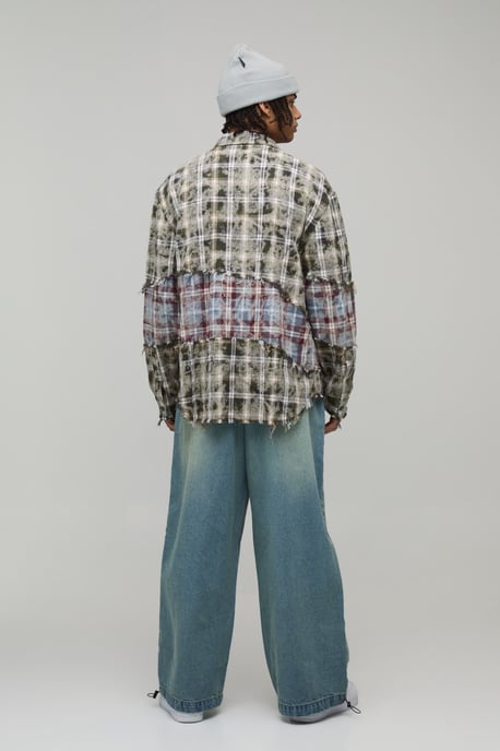 Oversized Boxy Distressed Spliced Check Shirt - Image 2