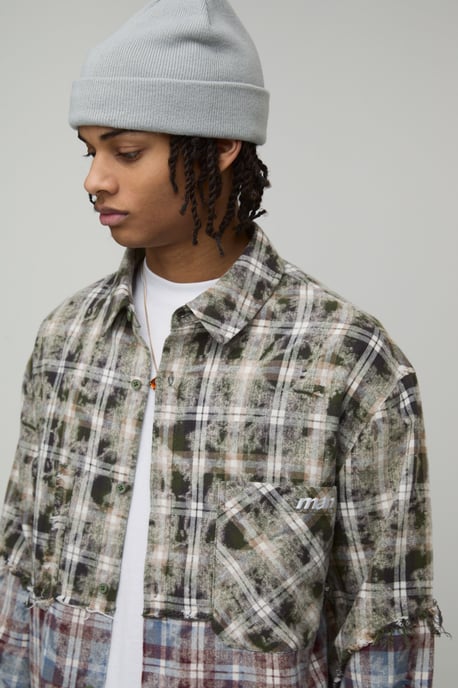Oversized Boxy Distressed Spliced Check Shirt - Image 3