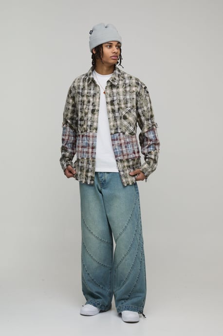 Oversized Boxy Distressed Spliced Check Shirt - Image 4