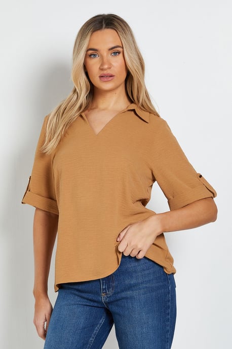 Relaxed Collar Shirt With Tab Sleeve - Image 1